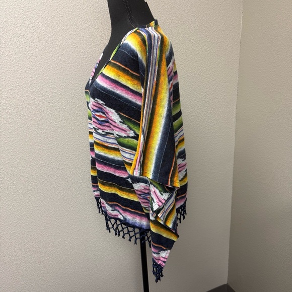 Rock 47 Aztec Boho Fringe Top L Black Yellow Pink Western Festival Chic - Picture 6 of 11